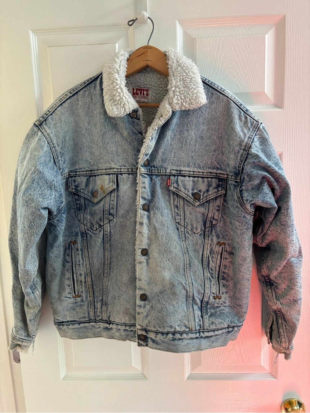 Vintage Levi's Sherpa Lined Denim Trucker Jacket Medium Acid Wash Distressed